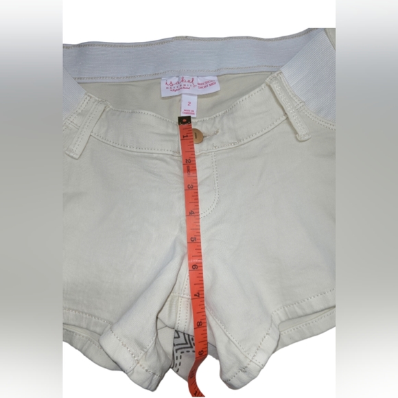 ISABEL MATERNITY SHORTS WOMEN 2 MIDI SHORT IVORY DENIM EXPANDABLE SIDE PANEL NEW - Picture 4 of 10